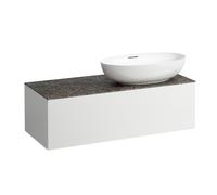 LAUFEN Il Bagno Alessi Élément à tiroirs, plateau en pierre Marrone Naturale, découpe à droite, 120x50x37cm, pour vasque de toilette H81897 5, H4323130972601, Couleur: Blanc mat