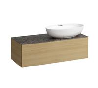 LAUFEN Il Bagno Alessi Élément à tiroirs, plateau en pierre Marrone Naturale, découpe à droite, 120x50x37cm, pour vasque de toilette H81897 5, H4323130972501, Couleur: Chêne clair