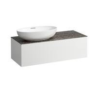 LAUFEN Il Bagno Alessi Élément à tiroirs, plateau en pierre Marrone Naturale, découpe à gauche, 120x50x37cm, pour vasque de toilette H81897 5, H4323120972601, Couleur: Blanc mat