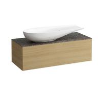 LAUFEN Il Bagno Alessi Élément à tiroirs, plateau en pierre Marrone Naturale, découpe à gauche, 120x50x37cm, pour vasque de toilette H81897 4, H4323220972501, Couleur: Chêne clair