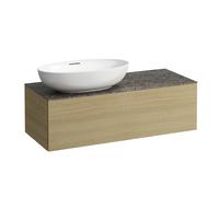 LAUFEN Il Bagno Alessi Élément à tiroirs, plateau en pierre Marrone Naturale, découpe à gauche, 120x50x37cm, pour vasque de toilette H81897 5, H4323120972501, Couleur: Chêne clair