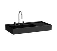 LAUFEN Kartell lavabo 8103380208151, 90x46cm, noir, étagère à droite, 2 robinets, céramique saphir