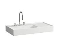 LAUFEN Kartell lavabo 8103387578151, 90x46cm, blanc mat, étagère à droite, 2 robinets, saphir céramique