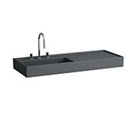 LAUFEN Kartell vasque H8133327581581 120x46cm, étagère à droite, sans trop-plein, 3 trous pour robinetterie, graphite mat