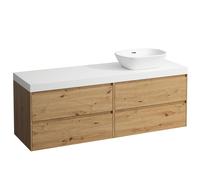 LAUFEN LANI Plan de lavabo blanc mat incl. meuble bas, 1 découpe à droite, 1570x495x580mm, H4045931122671, Couleur: ChÃªne sauvage