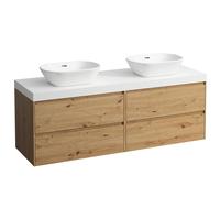 LAUFEN LANI Plan de lavabo blanc mat incl. meuble sous-lavabo, 1 découpe à gauche et à droite, 1570x495x580mm, H4045941122671, Couleur: ChÃªne sauvage