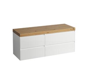LAUFEN LANI Plan de toilette chêne sauvage avec meuble sous-lavabo, sans découpe, grand tiroir à droite, 1370x495x580mm, H4065811122611, Couleur: Blanc brillant