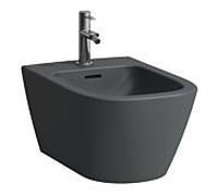 Laufen Meda bidet mural H8301107583021 36x54cm, fixation invisible, avec trop-plein, avec trou pour robinetterie, graphite mat