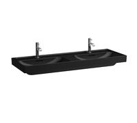 Laufen Meda vasque double H8141127161081 130x46cm, à encastrer, avec trop-plein, 3 trous de robinetterie, noir mat