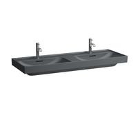 Laufen Meda vasque double H8141127581081 130x46cm, à encastrer, avec trop-plein, 3 trous de robinetterie, graphite mat