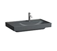 Laufen Meda lavabo H8171157581581 80x46cm, encastrable en dessous, étagère à gauche, sans trop-plein, 3 trous de robinetterie, graphite mat