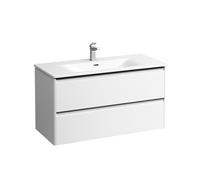 Ensemble Laufen PALACE Lavabo, meuble sous-lavabo, 2 tiroirs, 1 trou, poignées noir 985x530mm Bla...