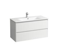 Ensemble Laufen PALACE Lavabo, meuble sous-lavabo, 2 tiroirs, 1 trou, poignées aluminium 985x530mm Blanc Mat