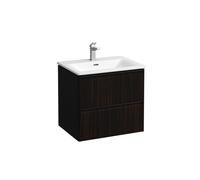 Ensemble Laufen PALACE Lavabo, meuble sous-lavabo, 2 tiroirs, 1 trou, poignées noir 600x545mm Orme Foncé
