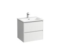 Ensemble Laufen PALACE Lavabo, meuble sous-lavabo, 2 tiroirs, 1 trou, poignées aluminium 600x545mm Blanc Brillant