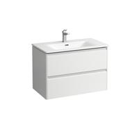 Ensemble Laufen PALACE Lavabo, meuble sous-lavabo, 2 tiroirs, 1 trou, poignées aluminium 800x545mm Blanc Mat