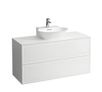 LAUFEN The New Classic Sideboard, découpe au centre, 1175x455x600mm, 2 tiroirs, pour lave-mains à poser H816852, H4060240856311, Couleur: Blanc brillant