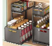 LAUFUY Tiroir de cuisine télescopique à 2 niveaux, extensible à 2 étages, organisateur d'armoire de cuisine pliable pour placard, évier et plan de travail, étagère de cuisine évolutive en métal