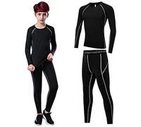 Laughhe Ensemble de sous-vêtements Compression pour Enfants, Collants de Sport pour Enfants, T-Shirt à Manches Longues et Leggings, Séchage Rapide, pour l'entraînement de Football, Course, Jogging