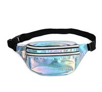 Laughhe Sac Banane Holographique, Sac de Taille Voyage Brillant Sac de Taille Holographique Ajustable étanche pour Voyage Randonnée Camping (Bleu)