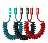 Laugwey Lot de 3 câbles de charge USB C courts enroulés de 120 W en nylon tressé, câble de charge rapide à ressort pour smartphone/tablette/navigation automobile/Carplay (1,0 m de type C vers type C)