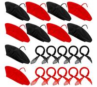 Laumoi Lot de 20 bérets en laine pour artistes français en vrac avec écharpe colorée pour adulte et enfant (couleurs vives)