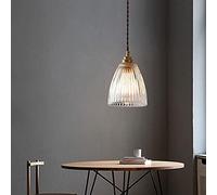 LAUMZX Lampe à suspension vintage en verre nervuré, lampe suspendue moderne en forme de cloche du milieu du siècle, lustre en verre cannelé transparent for îlot de cuisine, salle à manger, café, bar