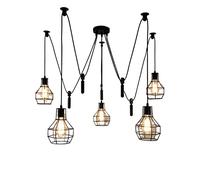 LAUMZX Lustre araignée industriel, suspension réglable à 5 lumières avec abat-jour en métal, style campagnard vintage noir pour salon, salle à manger, bar, loft, café