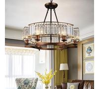 LAUMZX Lustre en cristal, luminaire rond de roue chariot vintage, lampe suspendue plafond bronze industriel for le salon salle à manger