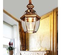 LAUMZX Suspension d'extérieur traditionnelle en laiton, style lanterne vintage, abat-jour en verre transparent résistant aux intempéries, culot E27, chaîne réglable, pour porche, terrasse, entrée, bel