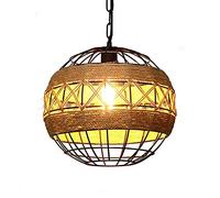 LAUMZX Suspension globe style ferme industriel, lustre cage en corde de chanvre rustique tressée, lampe suspendue vintage en métal et fer pour îlot de cuisine, salle à manger, bar, entrée, culot E27