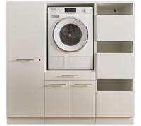 Laundreezy Armoire Multifonction, Blanche, pour Machine à Laver, certifiée TÜV avec Beaucoup d'espace de Rangement, Bois d'ingénierie, Blanc, Kombi 11