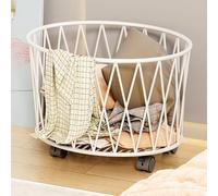 Laundry Basket Grande Capacité, Panier a Linge sur Roulettes, Paniers à Linge Durable en Fer pour Chambre, Salle de Bain, Dortoir, Université(White)