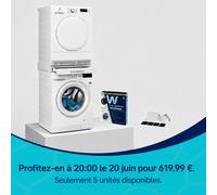 Laundry Essentials : Lave-linge à chargement frontal 8 kg + sèche-linge à condensation 8 kg avec technologie GentleCare + kit d’empilage universel Wpro - Pack