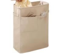 Laundry Hamper Etroit avec Petite Poche, Panier Linge Sale avec Poignées, Paniere a Linge Pliable en Tissu pour Vêtements, Jouets, Serviettes, Couvertures(White)