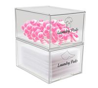 Laundry Lot de 2 boîtes de rangement transparentes pour capsules de lessive, feuilles d'adoucissant, avec tiroir et couvercle, 20 × 12 × 11 cm