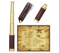 Laupha Télescope pirate rétro zoomable avec carte au trésor 63,5 x 76,2 cm - Télescope portable et pliable - Monoculaire vintage pour enfants et équipement de survie - Boussole de poche militaire
