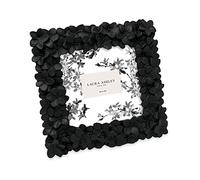 Laura Ashley 4x4 Black Flower Textured Hand-Crafted Resin Picture Frame w/Easel & Hook for Tabletop & Wall Display, Decorative Floral Design Home Décor, Photo Gallery, Art (4x4, Black)
