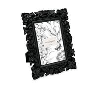 Laura Ashley 4x6 Black Floral Textured Hand-Crafted Resin Picture Frame with Easel, for Tabletop & Wall Display, Decorative Floral Design Home Décor, Photo Gallery, Art & More (4x6, Black)