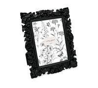 Laura Ashley 5x7 Black Floral Textured Hand-Crafted Resin Picture Frame with Easel, for Tabletop & Wall Display, Decorative Floral Design Home D cor, Photo Gallery, Art & More (5x7, Black)