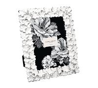 Laura Ashley 5x7 White & Silver Flower Textured Hand-Crafted Resin Picture Frame w/Easel & Hook for Tabletop & Wall Display, Decorative Floral Design Home Décor, Photo Gallery, Art (5x7, White/Silver)
