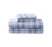 Laura Ashley Accueil - Draps de lit en Flanelle de Coton brossé pour Plus de Douceur et de Confort (Mulholland Plaid Bleu, Grand lit)