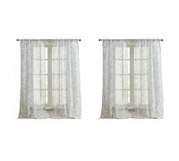 Laura Ashley Barnette Lot de 4 Rideaux de fenêtre avec Passe-Tringle, 213,4 cm de Long, filtrage de la lumière Semi-Transparent, Bleu