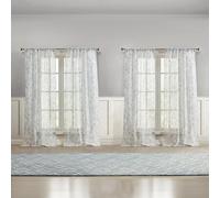 Laura Ashley Barnette Lot de 4 Rideaux de fenêtre avec Passe-Tringle, 243,8 cm de Long, filtrage de la lumière Semi-Transparent, Bleu