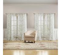 Laura Ashley Barnette Lot de 4 Rideaux de fenêtre avec Passe-Tringle, 243,8 cm de Long, filtrage de la lumière Semi-Transparent, Vert