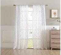 Laura Ashley Berwyn Rideaux Transparents en Treillis avec Passe-Tringle, Chaque Panneau Mesure 96 cm de Large x 243 cm de Long, Blanc, 2 Panneaux