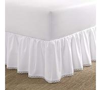 Laura Ashley Cache-sommier de Luxe de qualité hôtelière, Facile à Installer, Anti-Plis et résistant à la décoloration, Design élégant pour décoration d'intérieur, Coton satiné, Blanc, très Grand lit