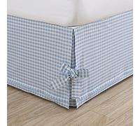 Laura Ashley Cache-sommier pour lit Simple, literie en Coton tissé uni, Coins séparés avec nœuds Papillon décoratifs, Essentiels de dortoir, certifié Oeko-Tex (Bleu Hedy)