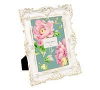 Laura Ashley Cadre photo en résine texturé fait à la main avec chevalet et crochet pour table et décoration murale, motif floral décoratif pour la maison, galerie photos, art (12,7 x 17,8 cm, blanc/doré)