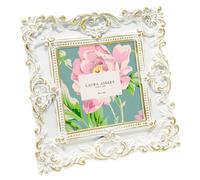Laura Ashley Cadre photo en résine texturé fait à la main avec chevalet et crochet pour table et décoration murale, motif floral décoratif pour la maison, galerie photos, art (10 x 10 cm, blanc/doré)